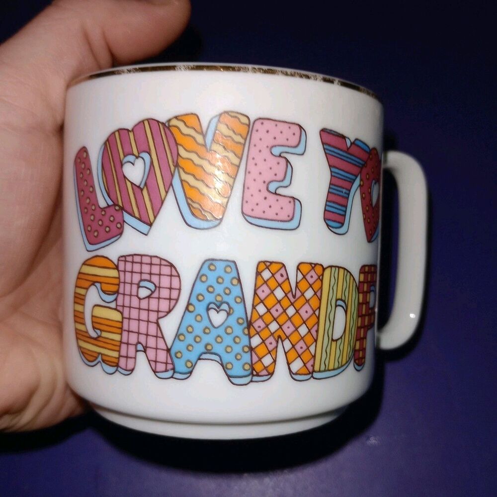 Vintage Lefton Love You Grandpa Ceramic Beer Mug Multicolor Gold Trim Retro 1984